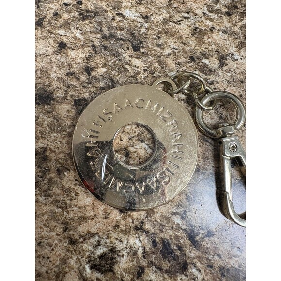 Gold Tone Isaac Mizrahi Keychain-Heavy Round Circle-Designer Keychain or Bag FOB - Picture 3 of 6